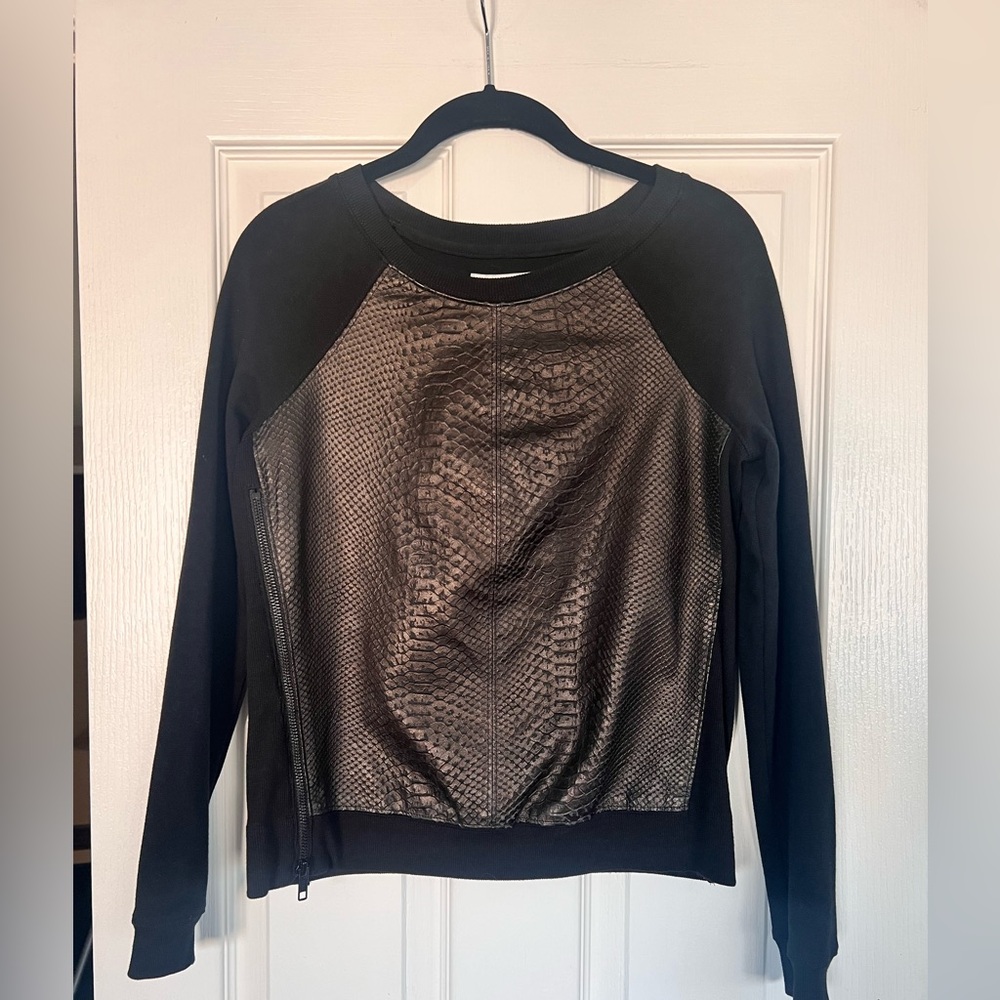 Aiko Black Python Embossed Leather Front Sweatshi… - image 2